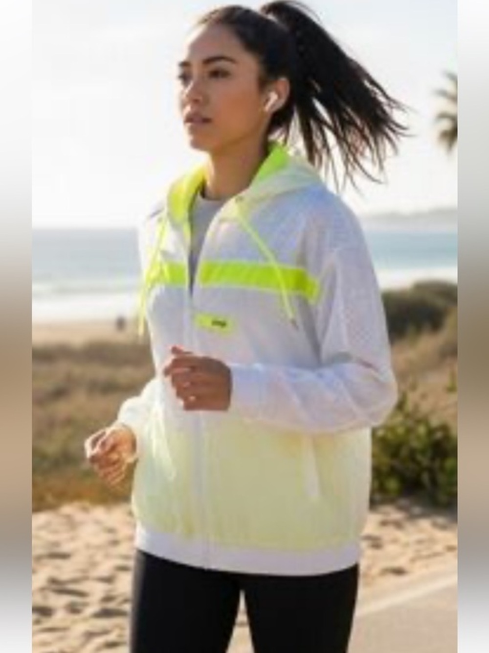bebe Sport Windbreaker  BEBE White & NEON Yellow full zip up hood jacket size 1X
